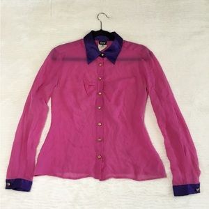 Y2K Pink SILK Shirt Blouse Dolce and Gabbana Shirt Satin Collar Purple Pink 44